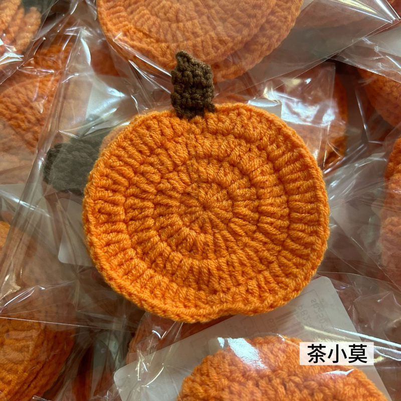 亚马逊跨境纯手工钩织万圣节南瓜杯垫手工针织毛线防烫马克杯垫节|undefined