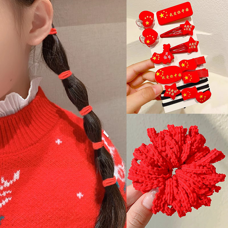 Banda de goma de los niños chino rojo diadema niñas lazo de pelo de bebé no duele el pelo Año Nuevo año pelo banda accesorios para el pelo