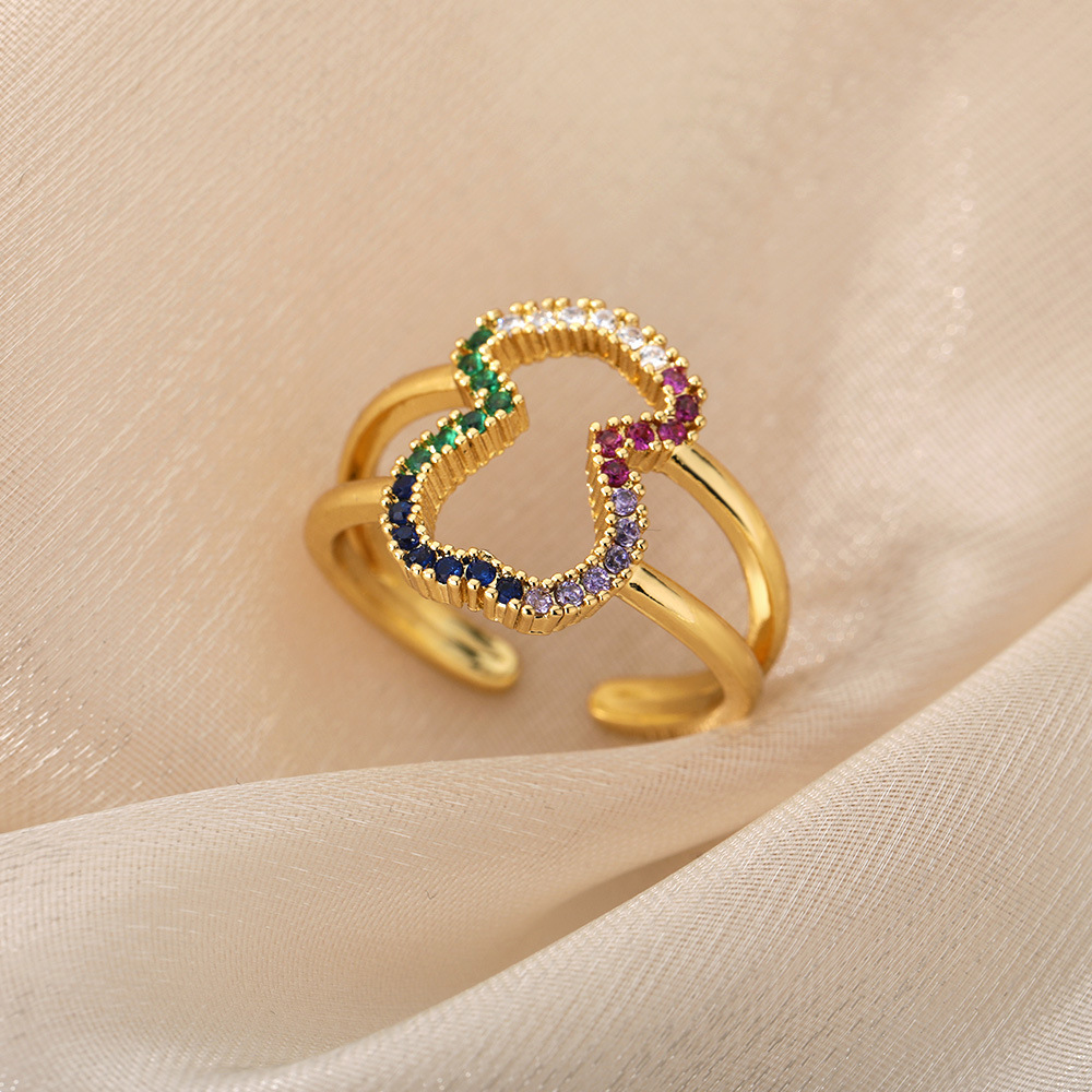 Geometric Heart-Shaped Zircon Ring