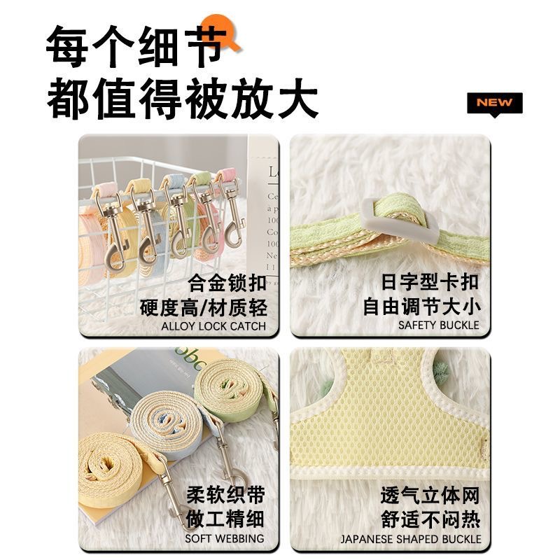 Nuevo lazo lindo, espalda en el pecho, correa para gatos y perros, chaleco ajustable, correa para el pecho para mascotas, correa para pasear al por mayor