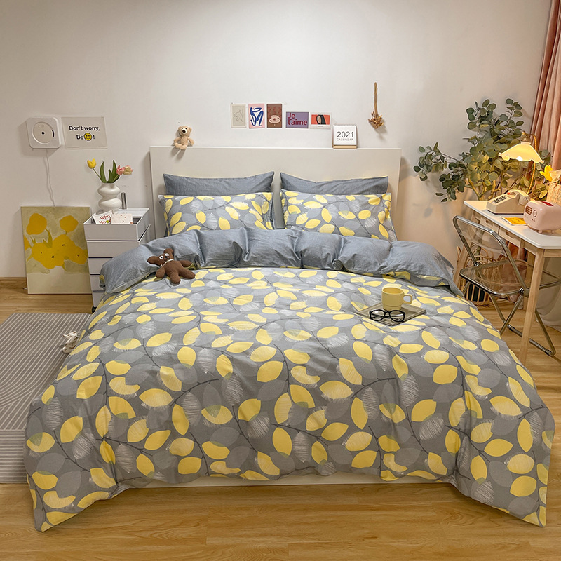 Algodón de cuatro piezas de ropa de cama de algodón 2025, nuevo edredón de flores frescas, sábanas de dormitorio de tres piezas de cuatro estaciones