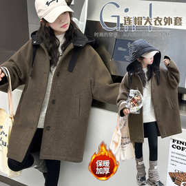 女童呢子大衣冬季新款中大童夹棉女孩中长款加厚外套衣服保暖冬装