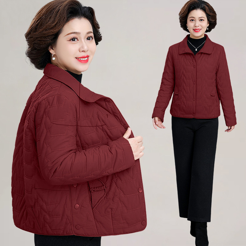 洋气妈妈薄款棉服秋冬装2025新款中老年夹棉外套女小个子轻薄棉衣