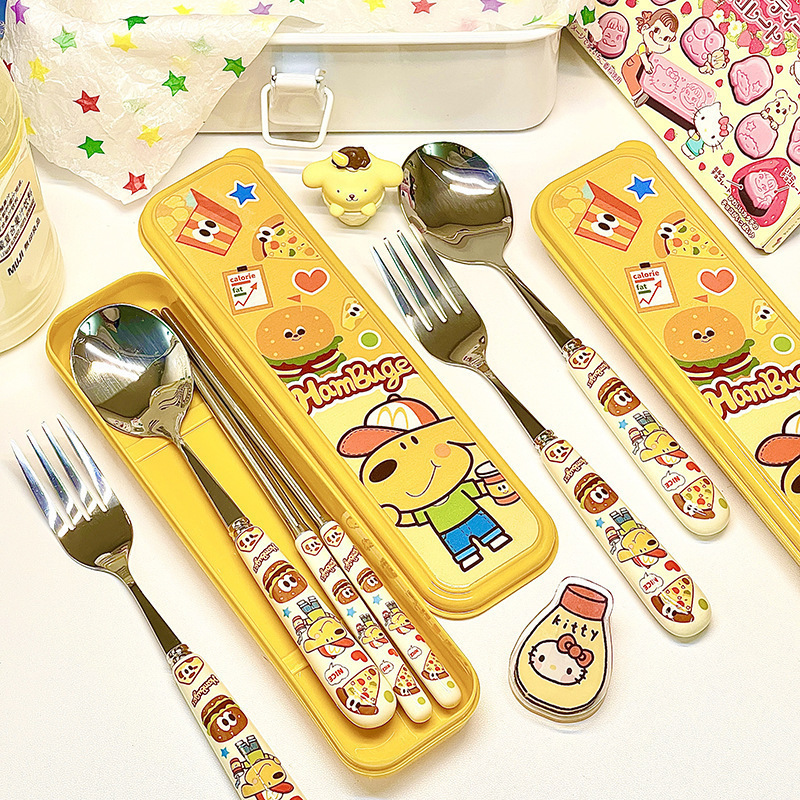 Keir Dog Burger 304 Stainless Steel Fruit Spoon Fork Chopsticks Cute Cartoon Dormitory Home Portable Meal Set