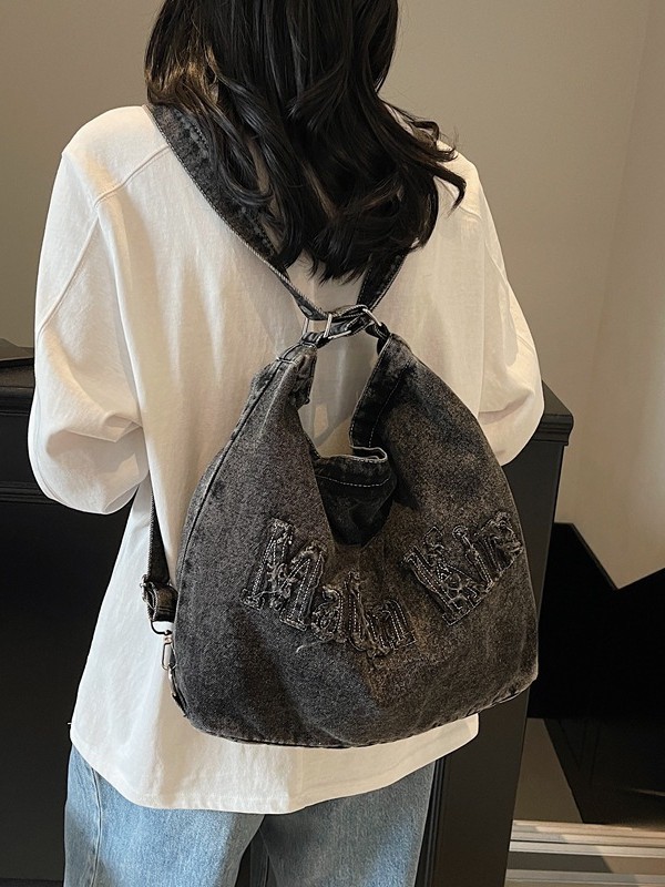 Bolsos para mujer 2025 nuevo estilo retro sin bordes lavados letras bordadas denim tote bag bolso de mensajero de viaje de gran capacidad