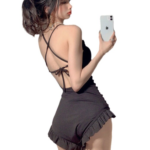 Swimsuit women's black internet celebrity 2024 new Korean ins high-end suspender slimming belly-covering conservative swimsuit