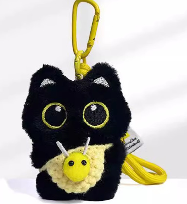 Super lindo pequeño gato negro colgante personalidad lindo muñeca de peluche tejido a mano colgante regalos multicolores para un buen amigo