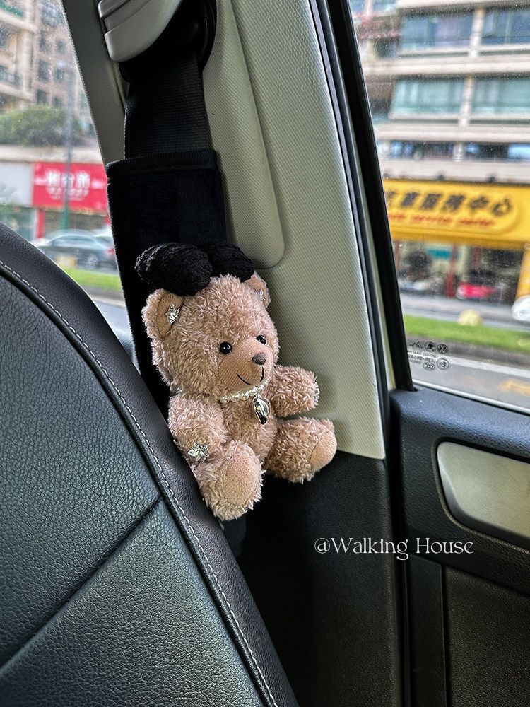 Car Seatbelt Decorative Shoulder Pads, Cute and High-End, Maillard Bear Plush Car Interior Decoration Gift