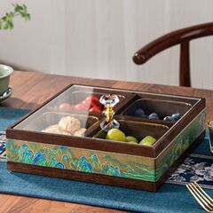 坚果零食新中式轻奢新款干果盒实木2025分格盘家用客厅茶几收纳盘