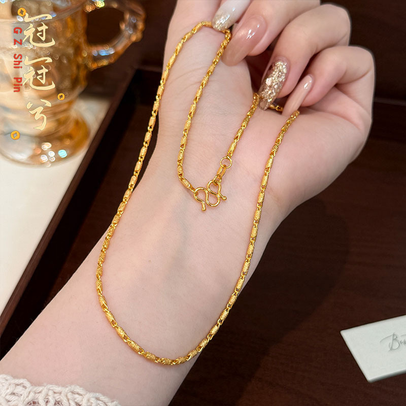 Brass Gold-Plated Cylindrical Chain Clavicle Necklace for Women, Light Luxury, Simple Niche Design, Versatile Necklace That Won'T Fade Easily