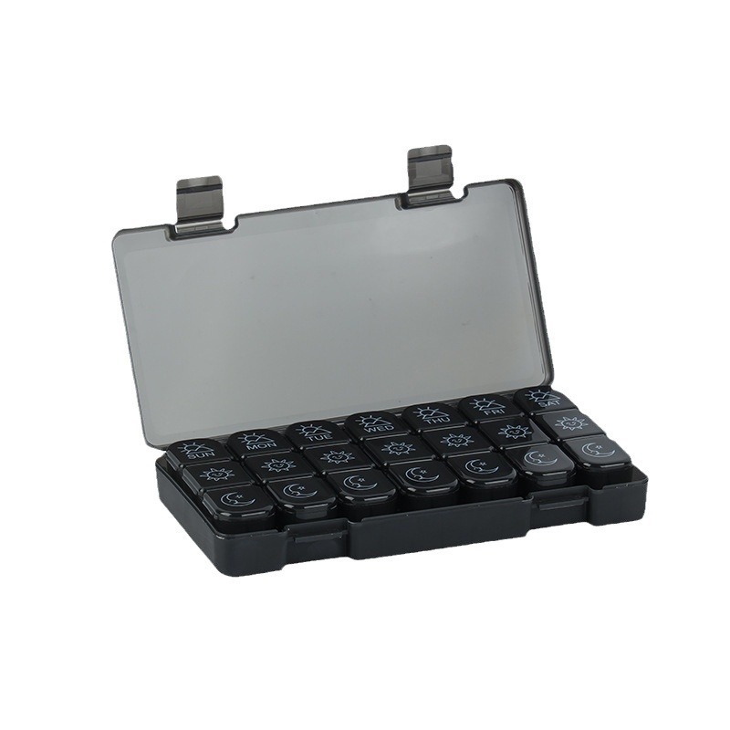 Cross-border grande 21-grid colorido 21-grid caja de la medicina caja de almacenamiento caja de clasificación compartimiento de plástico portátil caja de la medicina siete días a la semana