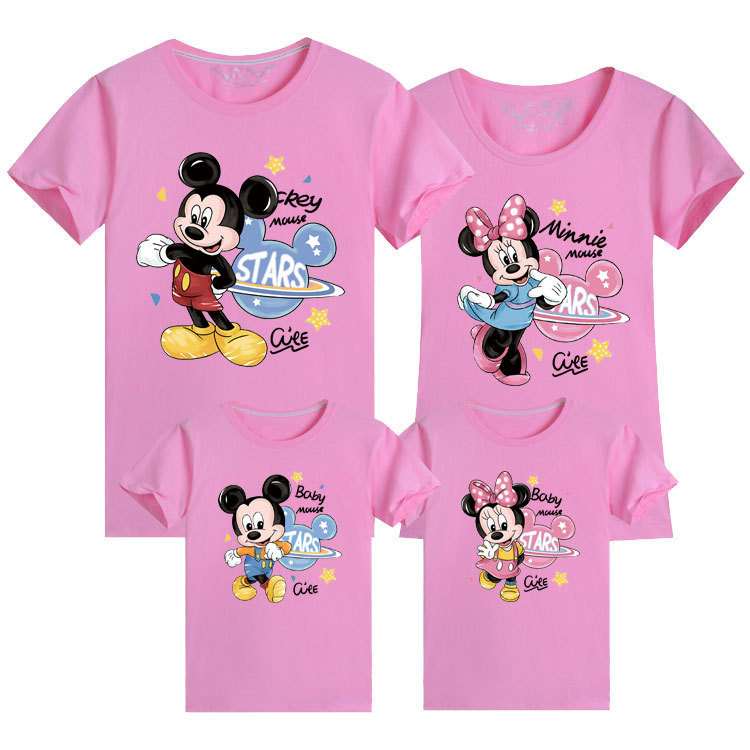 Padre-hijo de manga corta familia de tres bocas cuatro bocas decoración del hogar global Mickey actividad clase ropa madre-hijo Camiseta de mujer moda