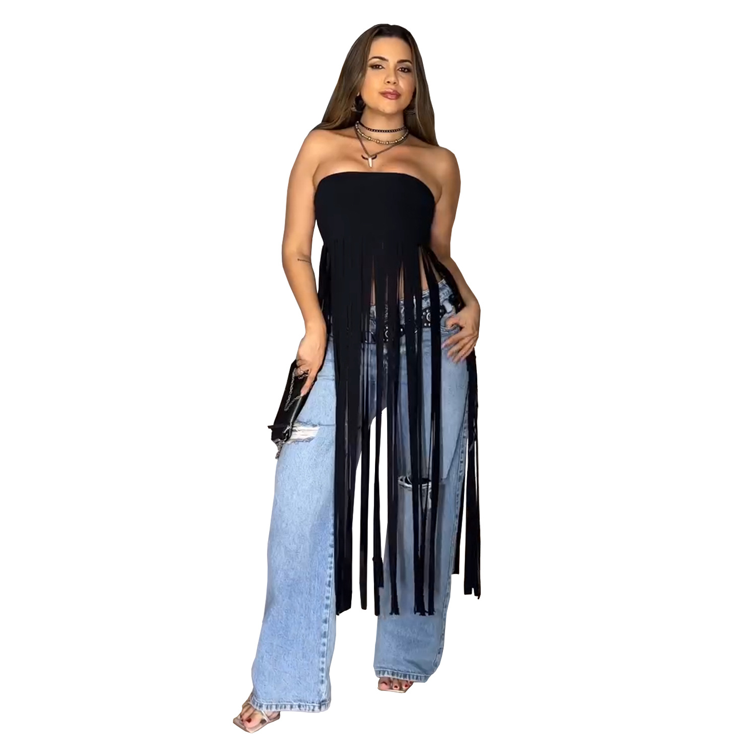 C7436 Cross-border AliExpress Amazon Ropa de mujer de moda europea y americana Falda de tubo sexy de terciopelo de piel de venado con flecos de color sólido