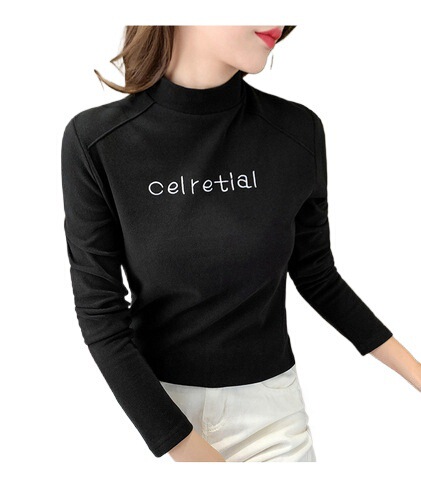 [Double-Sided Fleece] Women's Half-Turtleneck Fleece Slim-Fit Base Layer Top, Korean-Style Long Sleeve for Autumn and Winter
