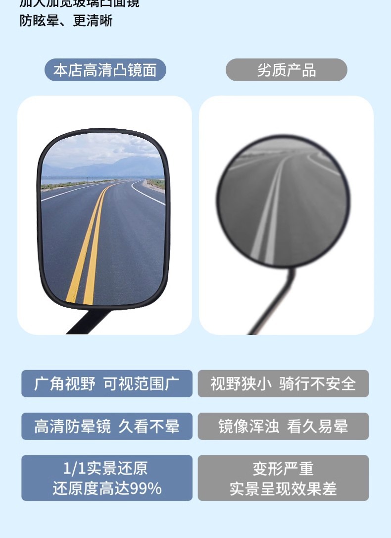 Electric Vehicle Rearview Mirror, Universal Reflective Mirror, High-Definition Convex Mirror, Square Bicycle Reversing Mirror