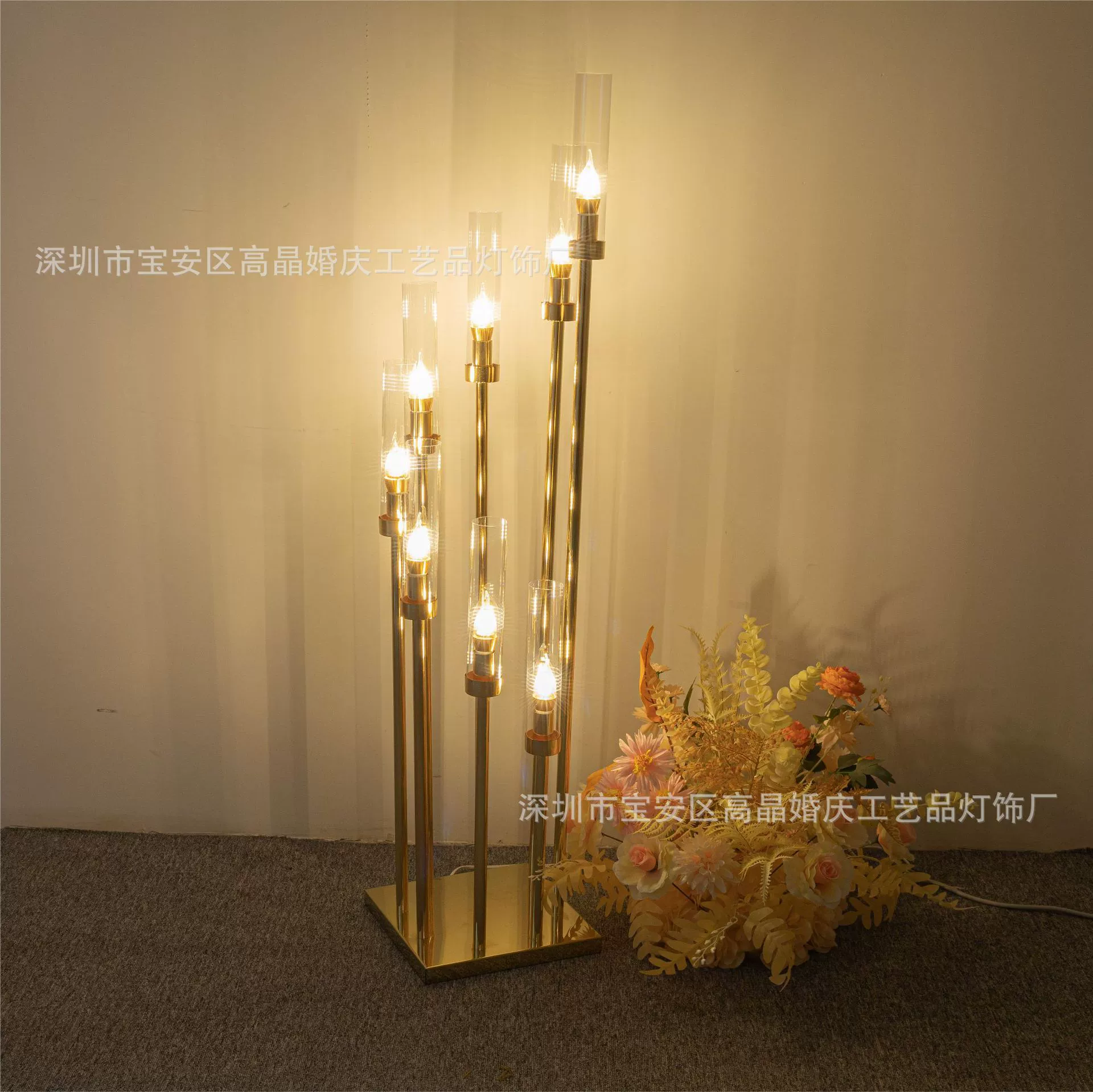 Железная много-глав candlestick гальваника металл секция высокий подсвечник свадебное украшение главный стол компоновка фестиваль вечеринка дорожка ведущий