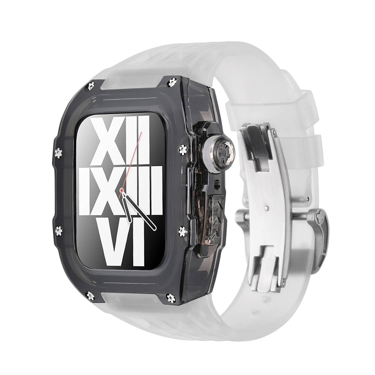 Correa de reloj de Apple aplicable carcasa modificada iwatch7/8 caja transparente de caucho flúor con hebilla de mariposa 44/45mm