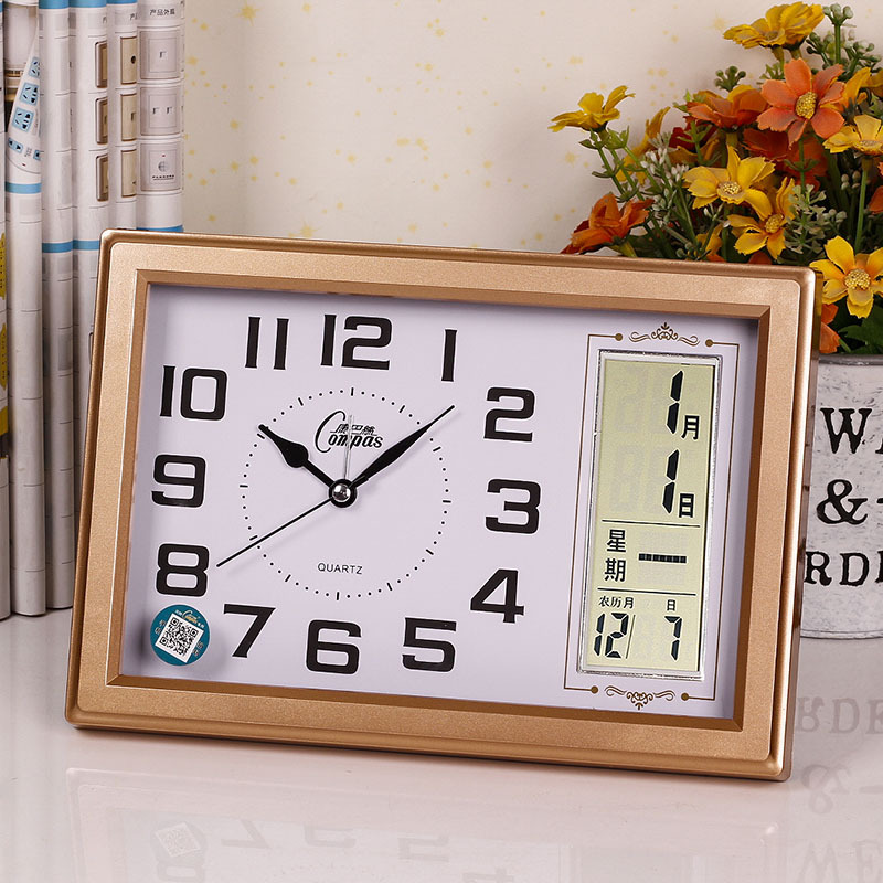 0FE9 mute alarm clock bedroom desktop desk clock for the elderly New Chinese calendar living room desk clock light luxury swing