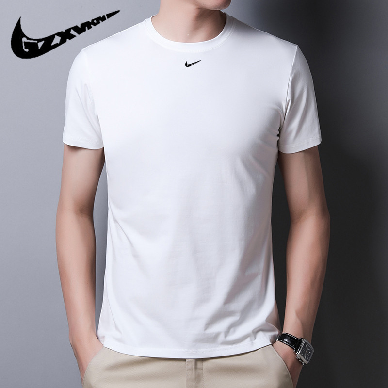 Men's Summer Ice Porcelain Cotton Heavy T-shirt Short-sleeved Men's Summer All-match T-shirt Trendy Brand Round Neck Half-sleeved Top for Men