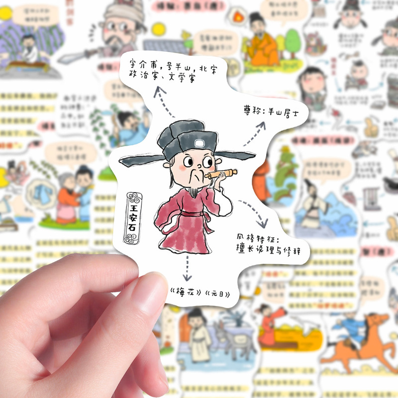 趣味诗人图解贴纸经典诗词文学常识笔记自粘贴diy装饰手机壳贴画|undefined