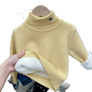 Boys and Girls Turtleneck Winter fleece-lined Thickened Knitted Sweater Children's Baby One-piece White Velvet Knitted Base Shirt