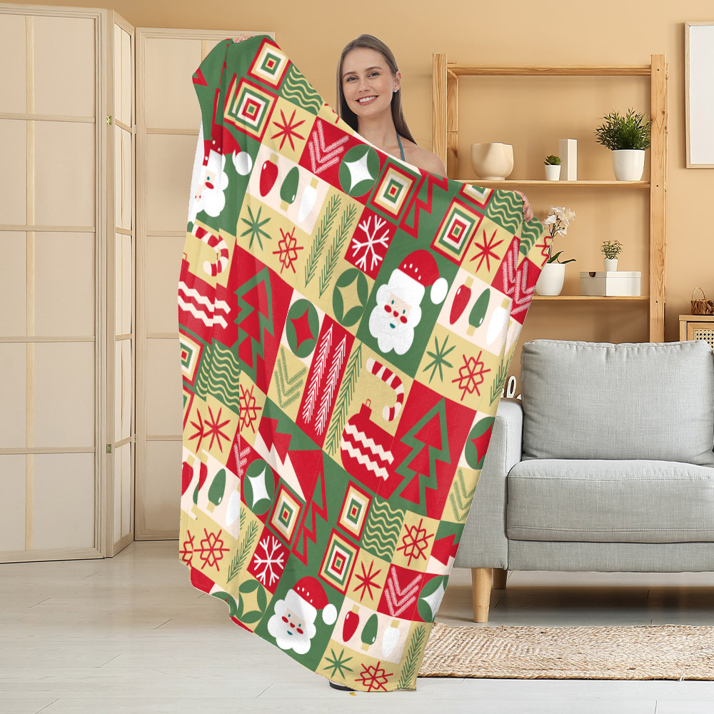 Manta de Franela Festiva con Estampado Navideño, Manta para Siesta, Manta para Aire Acondicionado, Manta Gruesa para Sofá, Manta para Dormitorio