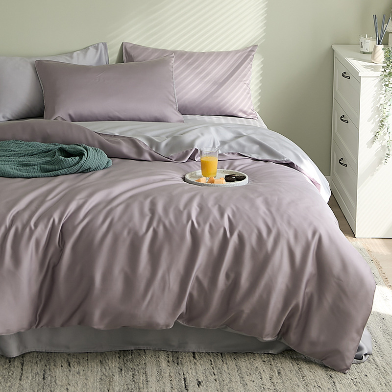 2025 verano fresco juego de cuatro piezas de Tiansi de lujo ligero de alta calidad ropa de cama de seda de hielo cubierta de edredón sedosa ropa de cama desnuda