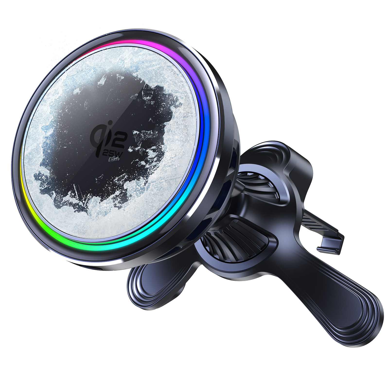 新款Qi2.2磁吸车载无线充电器适用于苹果17LED炫彩灯手机支架