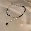 Black necklace, chain for key bag , accessory, sweater, internet celebrity, light luxury style