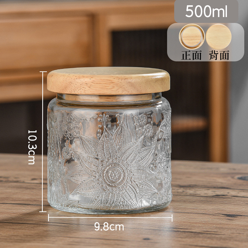 Taza de vidrio sellada Retro Begonia Pattern Glass Jar Household Snack Nut Storage Jar Size Combination