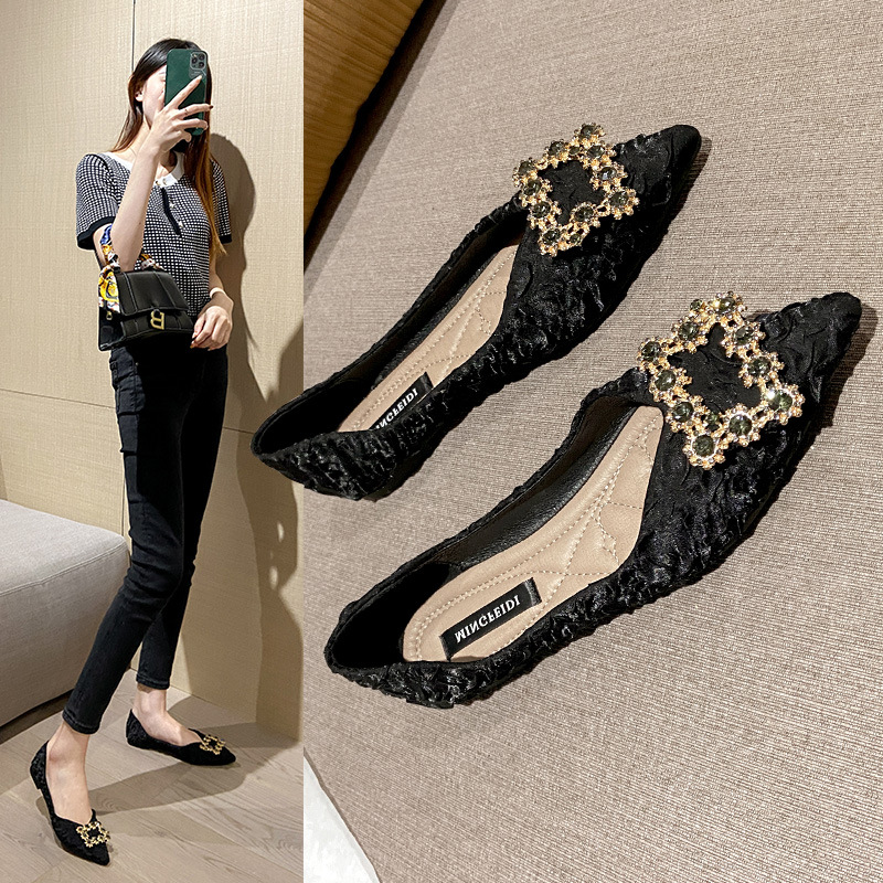 2023 primavera nuevo Internet Celebrity zapatos planos de corte bajo del todo el Partido mujeres punta puntiaguda estilo Chanel zapatos de una sola capa de fondo suave más el tamaño de los zapatos de las mujeres 43 image 4