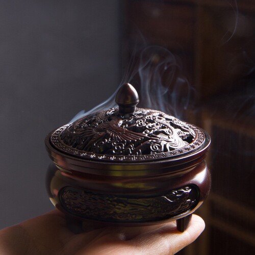 Mini incense burner large sandalwood burner tray incense burner three-legged burner dedicated copper incense burner pure copper household antique incense burner