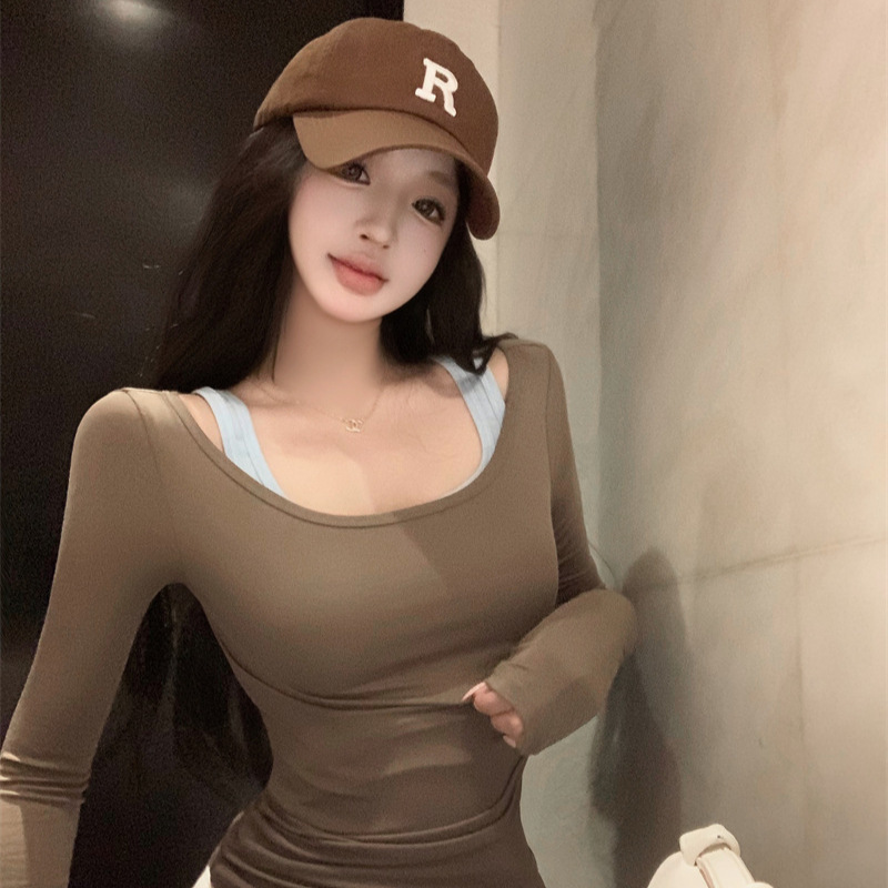 2025实拍设计感假两件长袖打底衫T恤上衣女|undefined
