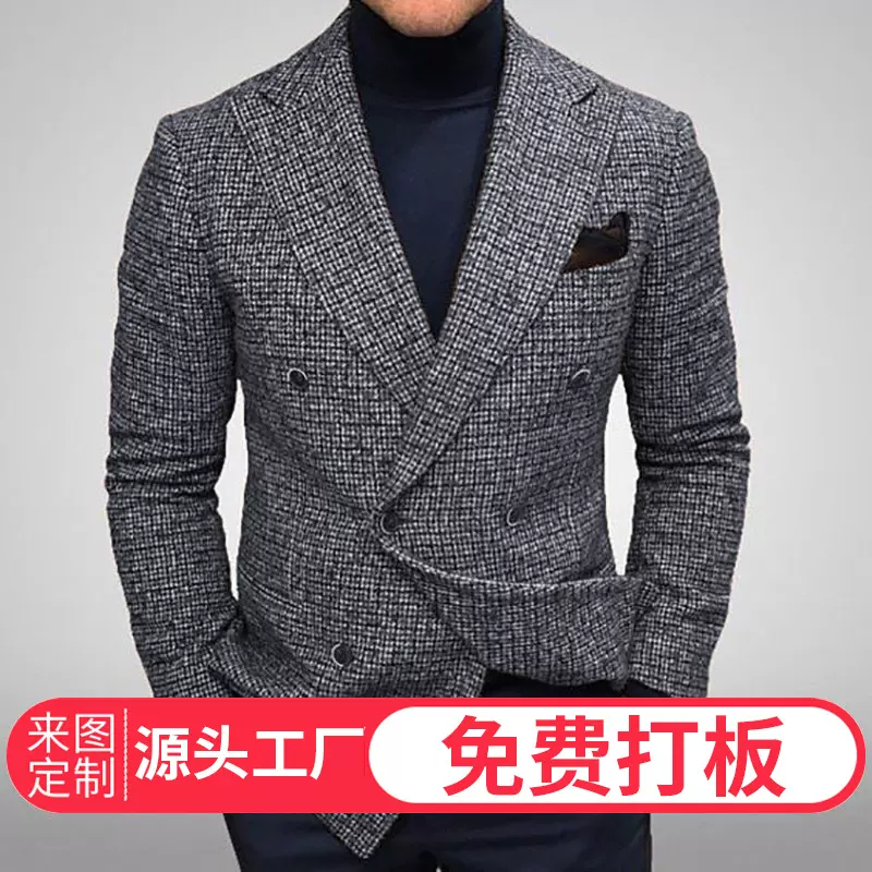 2024秋季跨境新款亚马逊休闲西装男装英伦风绅士休闲西服格子外套