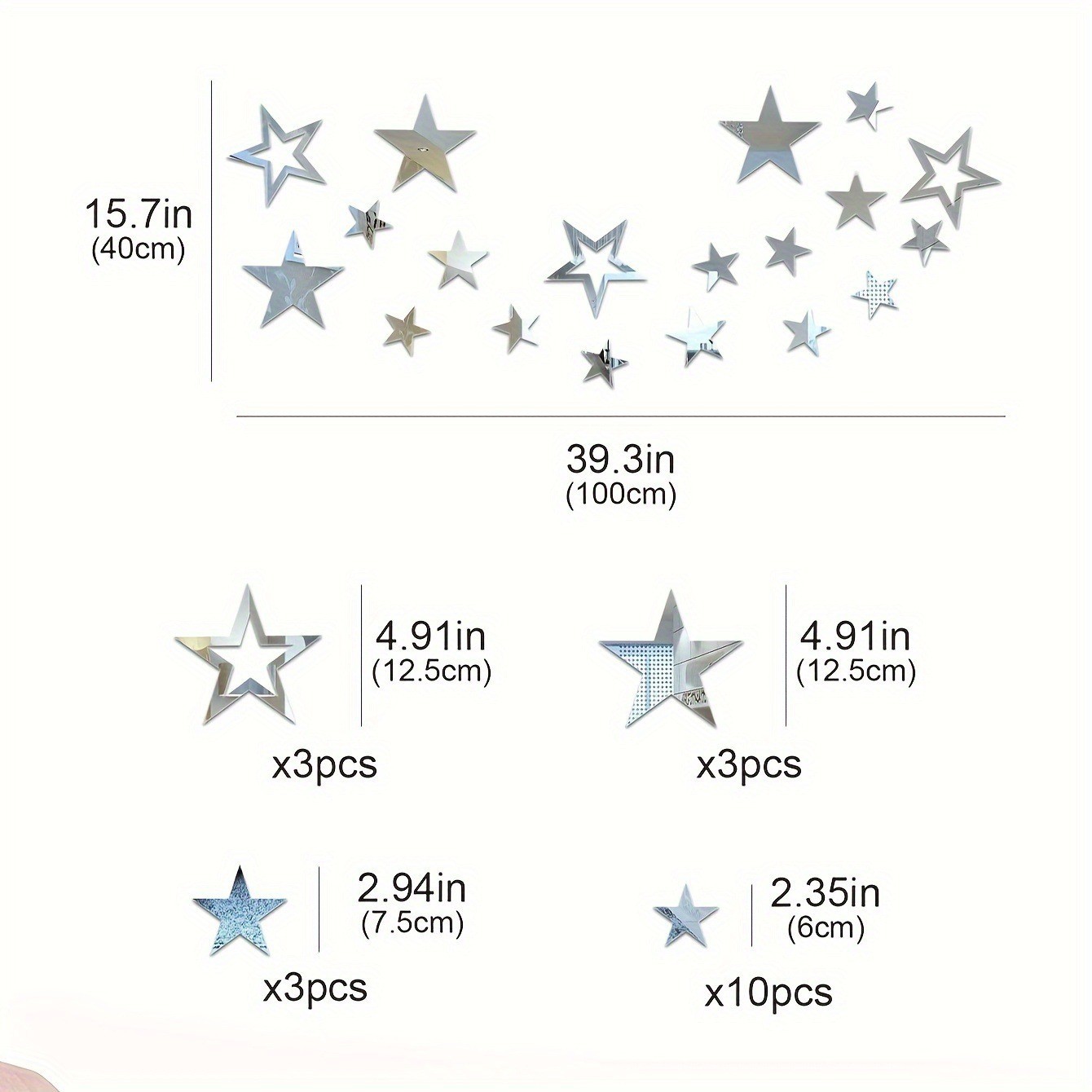 Étoile creuse acrylique de 1 mm, autocollant miroir 3D multi-tailles pour décoration murale d'entrée de chambre d'enfant_voghion.com