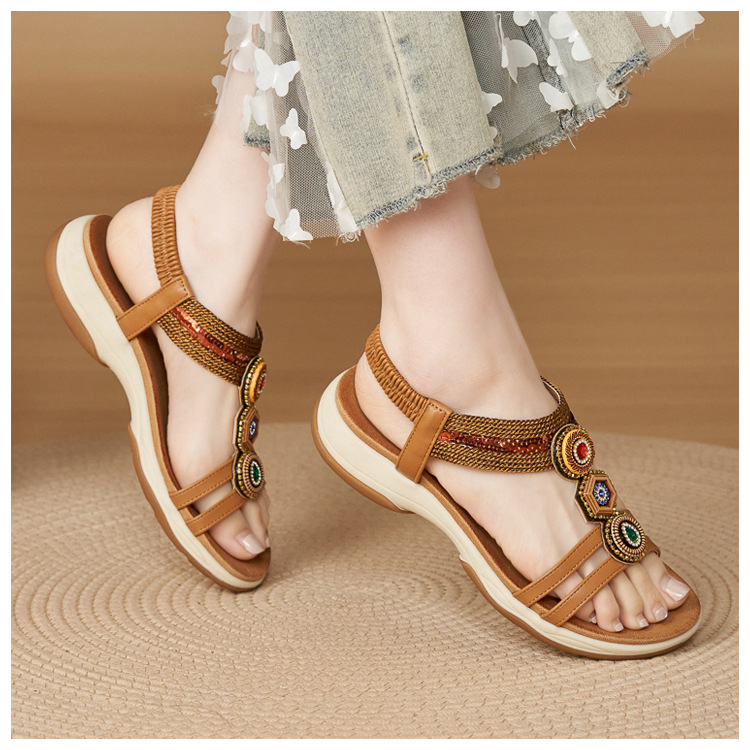 Sandal nữ đế xuồng platform phối đá màu cổ điển phong cách Amazon — màu nâu, Champagne màu, màu đen chi tiết 9