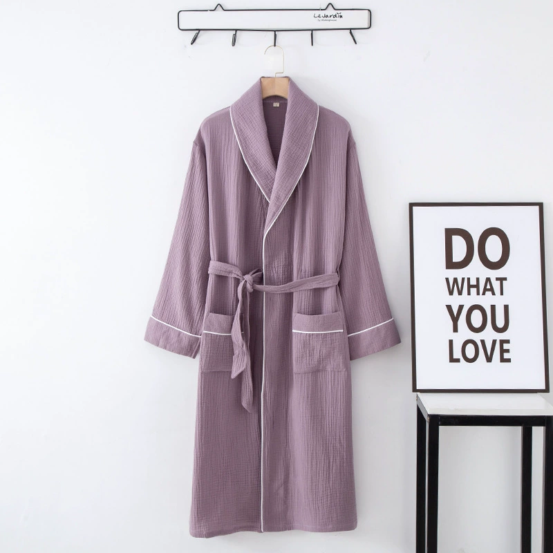 Cotton Bathrobe, Plus Size, Thin Long Belt, Long Sleeve Hotel Style