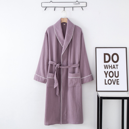 Hotel women's bathrobe pure cotton crepe thin large size belt nightgown cotton long absorbent bathrobe hot spring steaming suit