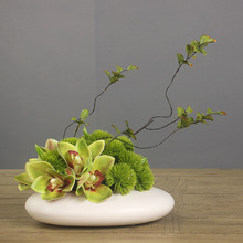 酒店饭店餐厅圆桌中间装饰品餐桌摆件轻奢高档假花仿真花盆花套装