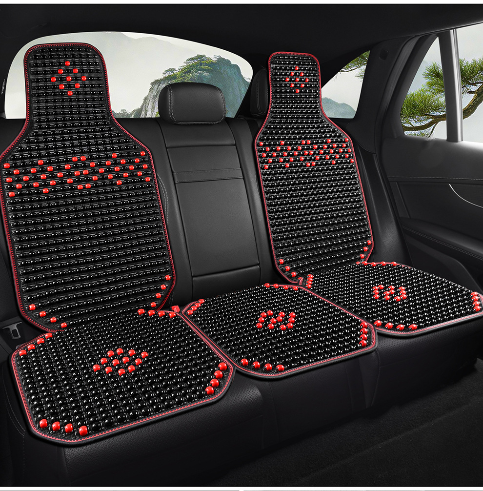 Summer Car Wooden Bead Seat Cushion, Breathable Massage Cooling Pad, Universal Model with Lumbar Support and Headrest, Limited-Time Special Wholesale Offer