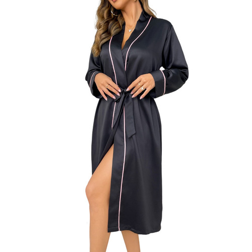 New style long ice silk nightgown thin fashionable home wear women's cardigan bathrobe