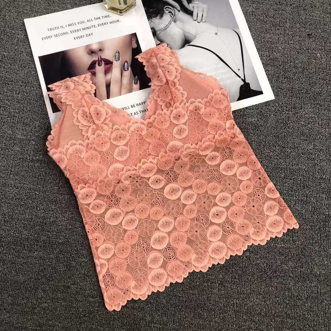 Nuevo Chaleco de encaje belleza espalda envuelta pecho ropa interior inalámbrica camisola sexy ropa interior de mujer base anti-exposición