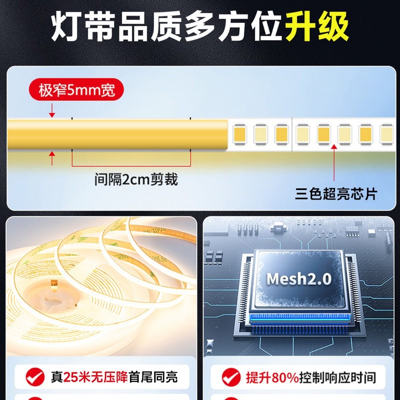 5mm超窄三色智能cob灯带线形灯24V低压吊顶氛围灯带适用米家app|undefined