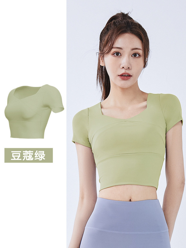 Juyitang 夏ショート女性スポーツトップ胸パッド付きランニングタイトヌードフィットネスヨガ半袖|undefined