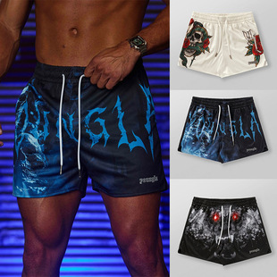 American Four-point Sports Shorts Men's Skull but Knee Mesh Quick-drying Breathable Running Beach Squat Fitness Pants