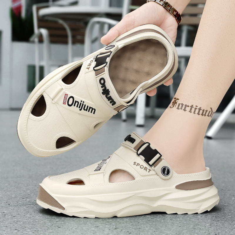 Zapatos de agujero transfronterizos de tamaño grande para hombres de verano nuevos zapatillas de bolso EAV con suela gruesa para aumentar la sensación de pisar zapatos de playa casuales