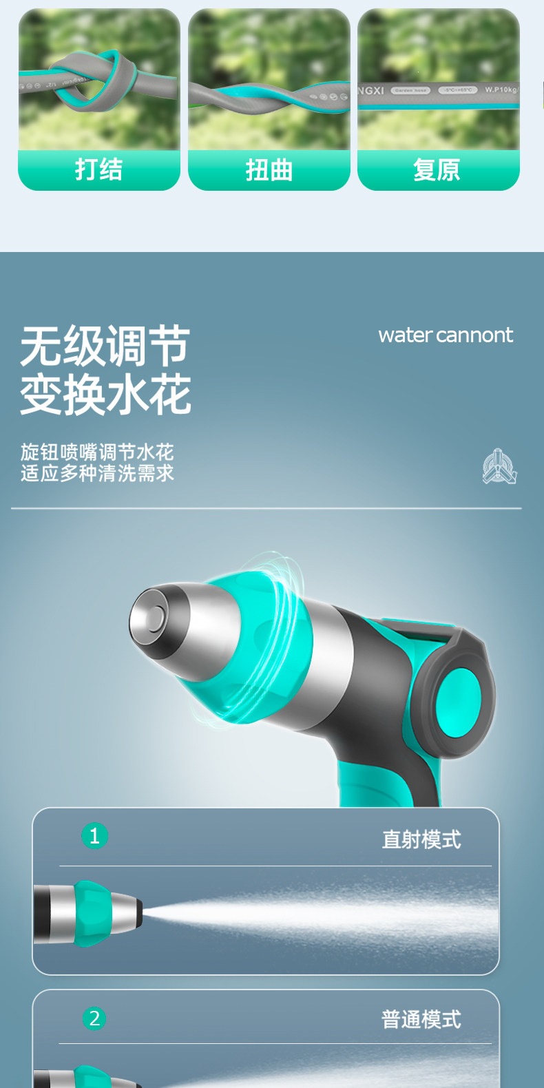 Suitable for car washing, high-pressure water gun, household water hose, flexible hose, water gun nozzle, foam sprayer, and can be used to rinse and connect to a water tap