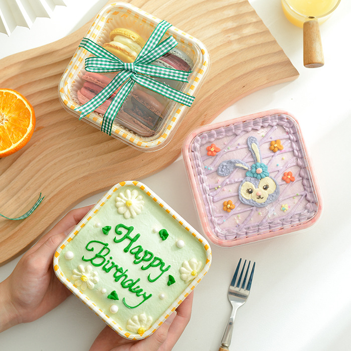 JL-163ins风手绘蛋糕盒六一儿童节烘焙DIY慕斯马卡龙格子纹包装盒