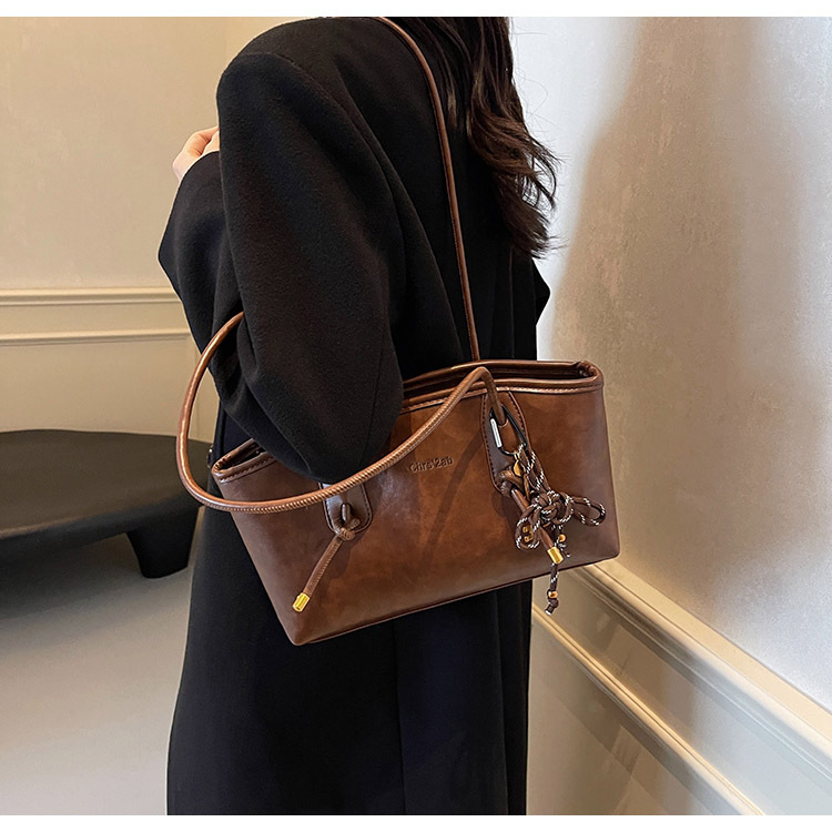 Borsa a tracolla semplice da donna, in PU, con texture retrò, casual, per pendolari, primavera ed estate, personalità europea e americana_voghion.com
