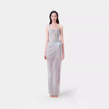 2025年夏季轻纱抹胸吊带连衣裙礼服裙盐系网纱裙海边